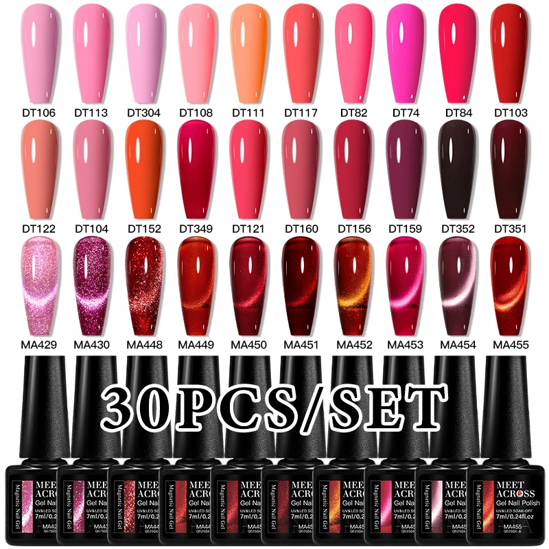 

30-цветный набор магнитных гель-лаков Cat с красным гель-лаком для ногтей - Soak Off Nail Art Design Set для домашнего салона, маникюра, сделай сам