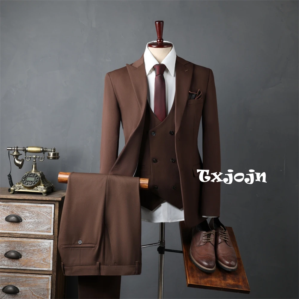 

Spring Autumn Men's Formal Suit Set 3 Pieces Wedding Groom Outfit,Classic Peak Lapel Full Sleeve Tuxedo For Men Birthday Party