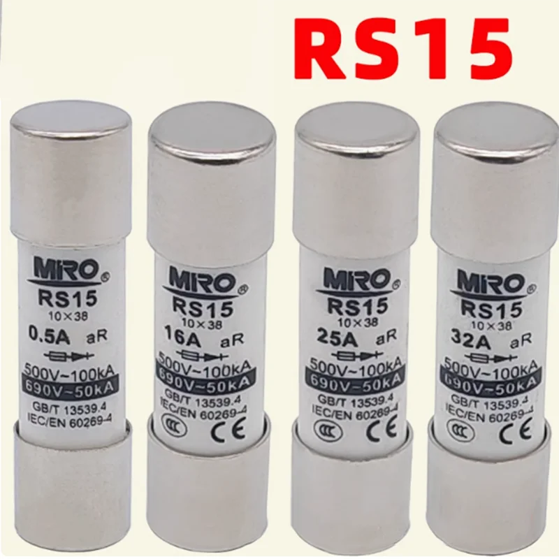 20pieces MRO RS15-0.5A1A 2A 3A 4A 5A 6A 8A 10A 16A 20A 32A 10 * 38 aR 690V fast fuse fuse link ceramic fast fuse tube