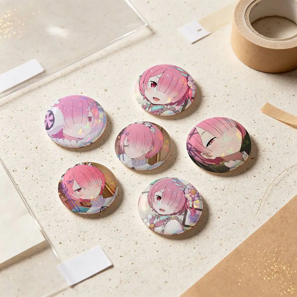 Ram Anime Figure Badges Button Round Creative Pin Brooch Badge Bag Decor Accessories Fans Collect Friends Gifts