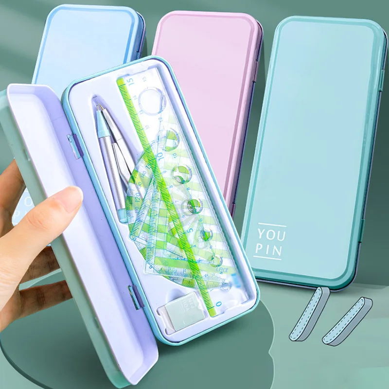 7Pcs/Set Ruler Compass with Metal Box Geometry Maths Drawing Compass Stationery Rulers Mathematical Compass for School