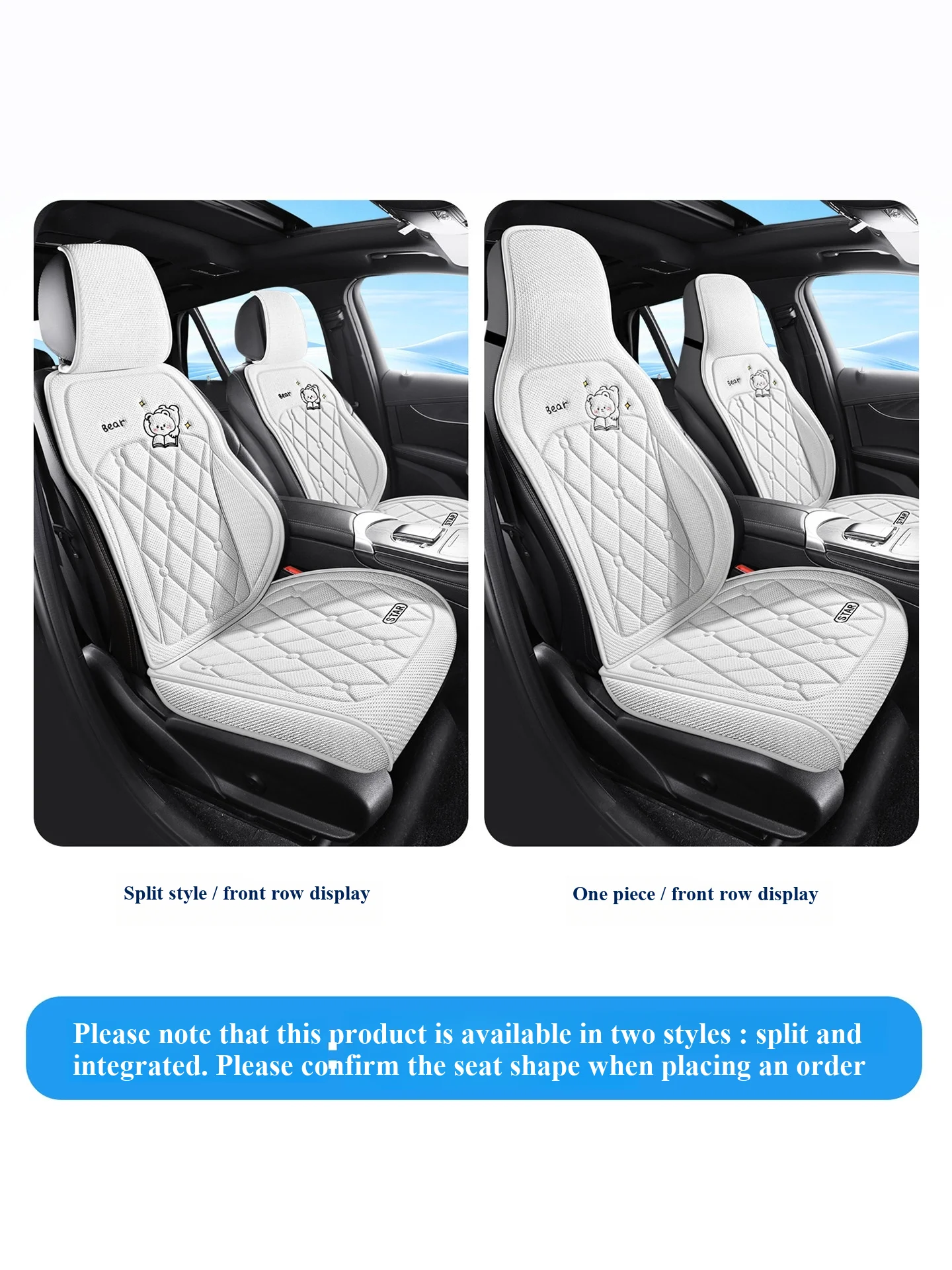 Linen Car Seat Cushion Breathable Mesh Split Seat Pad Cartoon Bear Seat Cover Universal Front Auto Neck Pillow Accessories