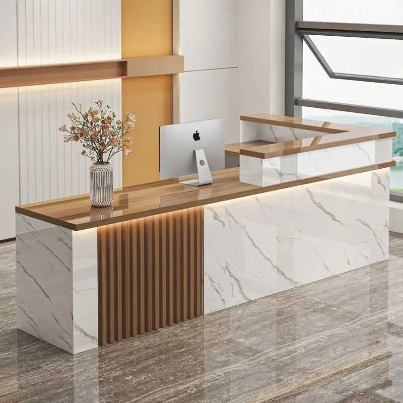 Front L Shaped Desk Reception Counter Cafe Luxury Reception Desk Information Clinic Mesa De Escritorio Beauty Salon Furniture