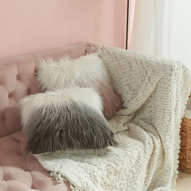 

Ins Style Gradient Long Hair Sleeping Pillow Detachable Soft Cushion with Zipper Beautiful Sofa Decor for Office and Living Room