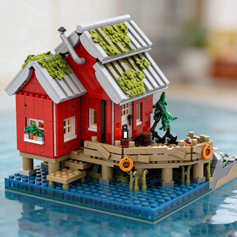

Маленькие строительные блоки MOC, модульный конструктор, 2729 деталей, Домик рыбака, игрушка для сборки, подарок, коллекционные строительные блоки для создания уличных сцен