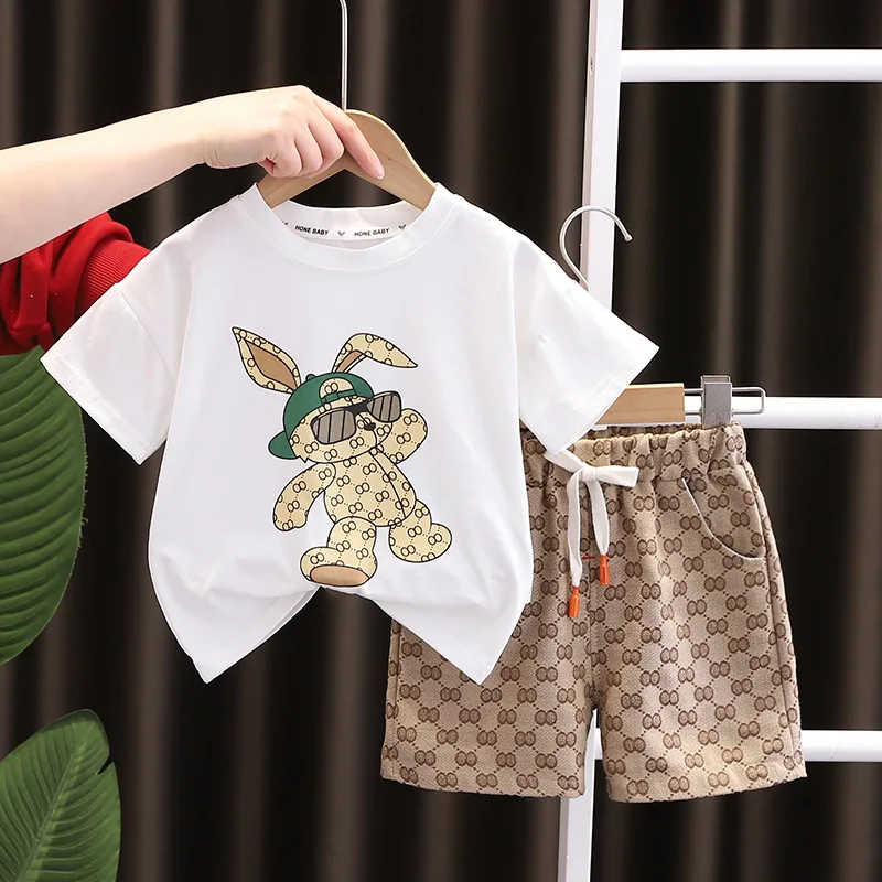 Summer Baby Clothes Kid Boy Cartoon Rabbit T-Shirts Shorts Suit Infant Toddler Girl Short Sleeve Top and Bottom 2 Pieces Set