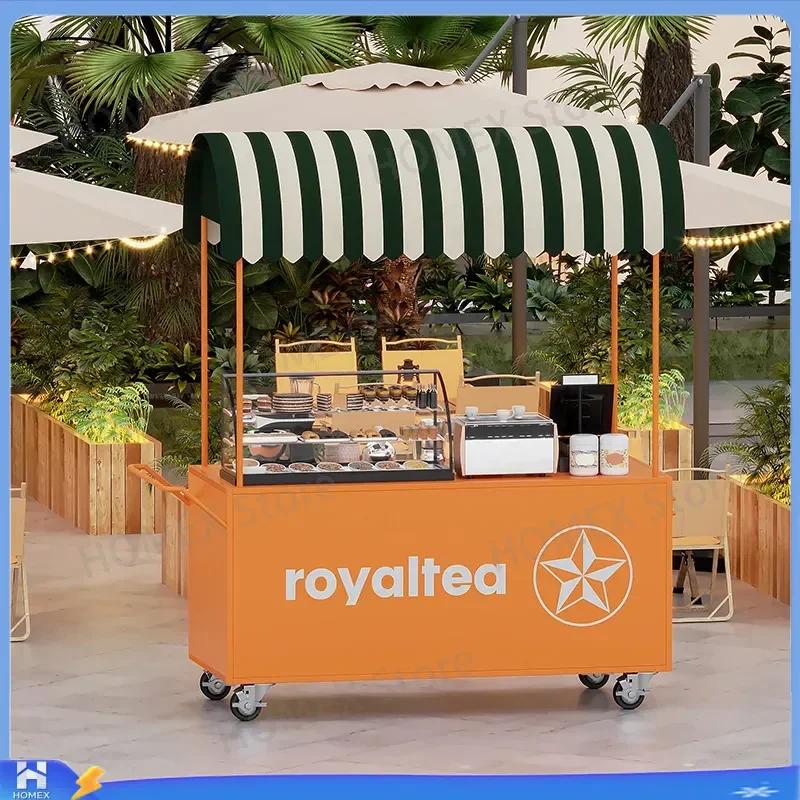 Wrought Iron Mobile Food Cart Snack Stall Trolley Night Market Vendor Push Cart Outdoor Dining Kiosk Commercial Street