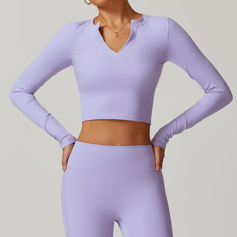 

Sexy Tight Long Sleeve Yoga Tops Outdoor Quick Dry Sports T-shirt V-Neck Gym Workout Running Shirts Gym Clothes Fitness Tops