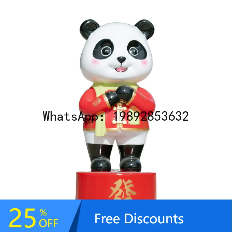 Z4  Outdoor Garden New Year Panda Sculpture Fiberglass Community Landscape Floor Ornament Festive Mall Courtyard Display