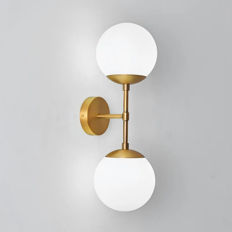 

Nordic Minimalist Gold Iron Wall Lamp With 2 Heads Living Room Bedroom Study Corridor Modern Bedroom Bedside Glass Wall Light