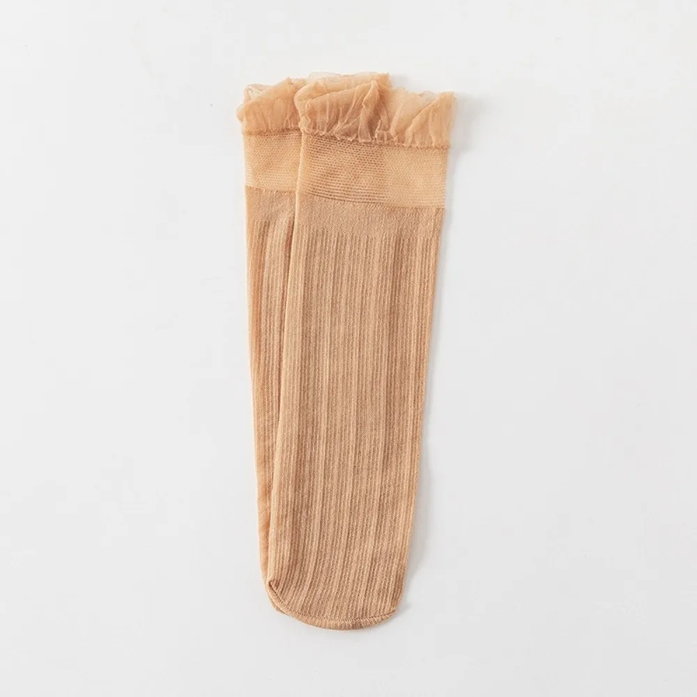Kawaii Lolita Summer Women Socks Ultra-thin Hollow Out Transparent Mesh Socks Elastic Princess Tulle Sock For Female Ladies