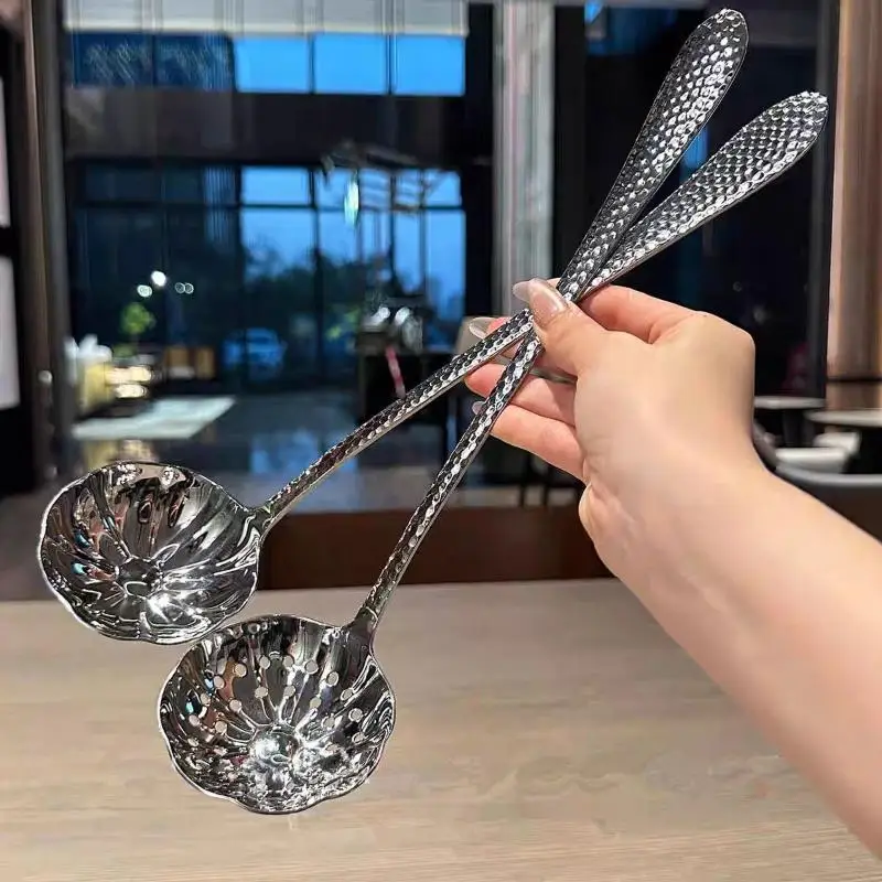 Stainless Steel Spoon Long Handle Soup Spoons For Hot Pot Scoops Colander Home Kitchen Tableware Cooking Essential Tools