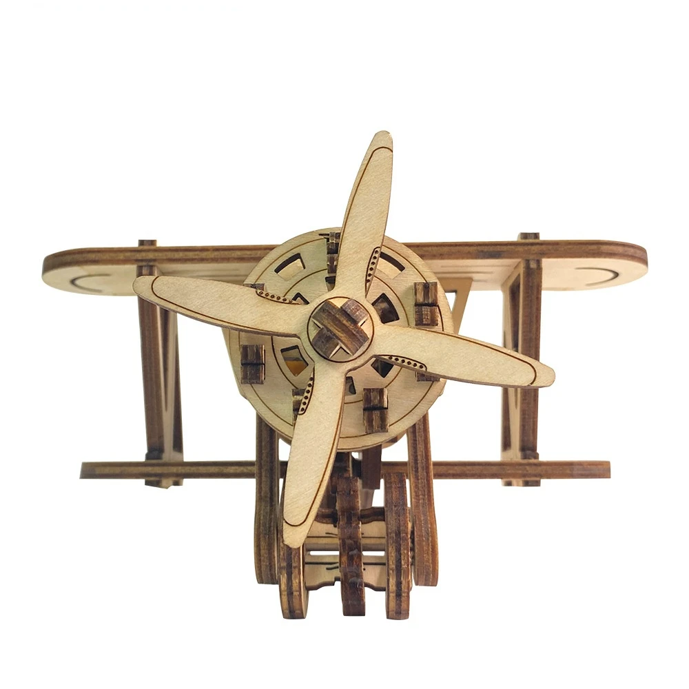 DIY Three-diensional Wooden Mechanical Transmission Plane Puzzle Children's Educational Creative Assembly Toy Model