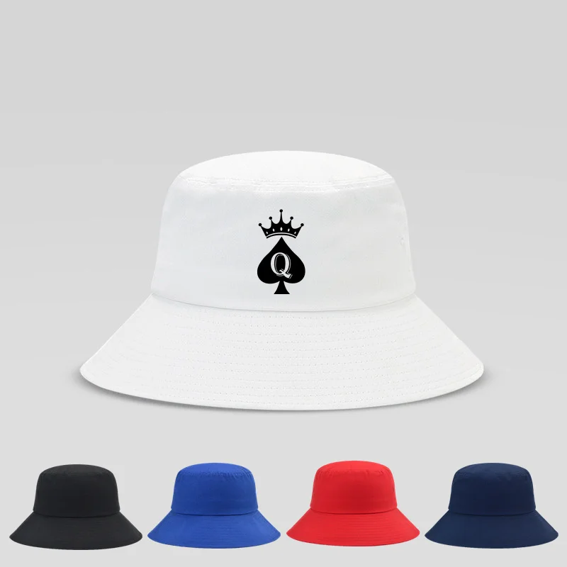 Summer Outdoor Hats Queen Of Spades Cap Black White Red Bucket Hats For Men and Women Bucket Hats