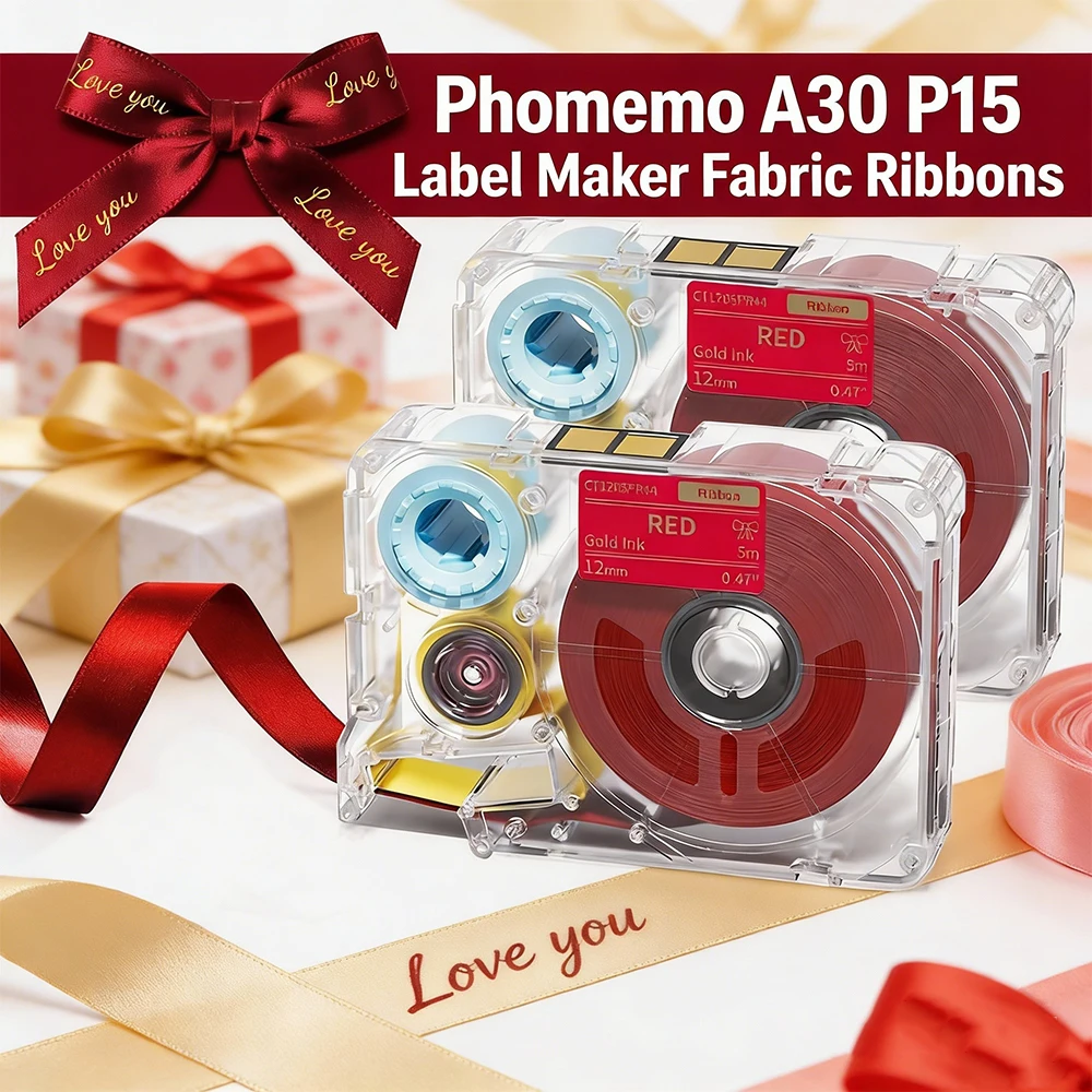 

1 шт. лента Phomemo A30 P15 сатиновая, золотой текст на красной сатиновой ленте, тканевые ленты для упаковки подарков, свадебных букетов