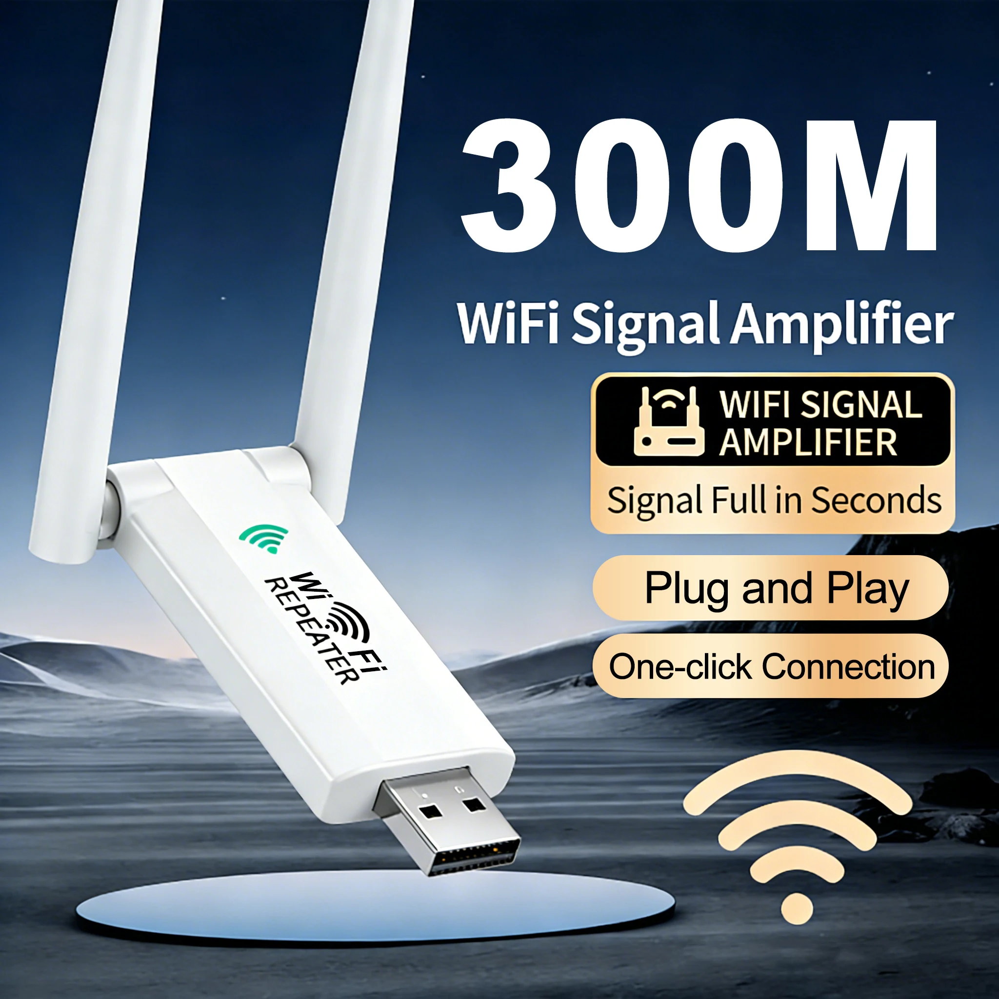 Wireless 2.4GHz 300Mbps USB WiFi Repeater Extender WiFi Signal Amplifier Booster Long Range Wi-Fi Router Home Network Extension