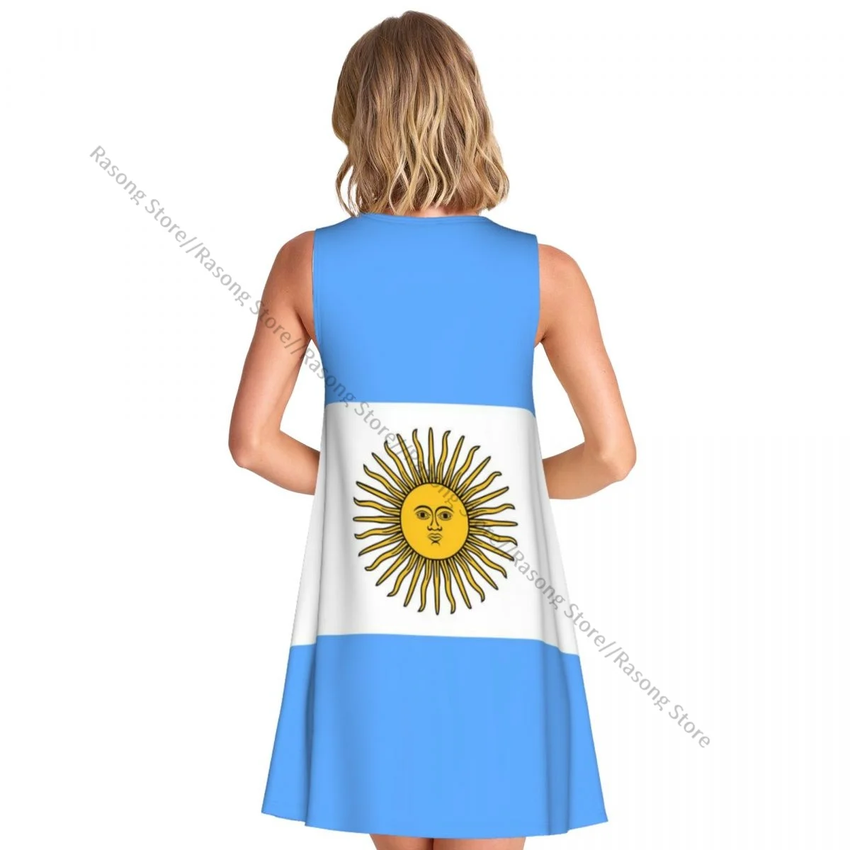 فستان نسائي علم الأرجنتين صيفي كاجوال تي شيرت لتغطية الشاطئ فستان بدون أكمام