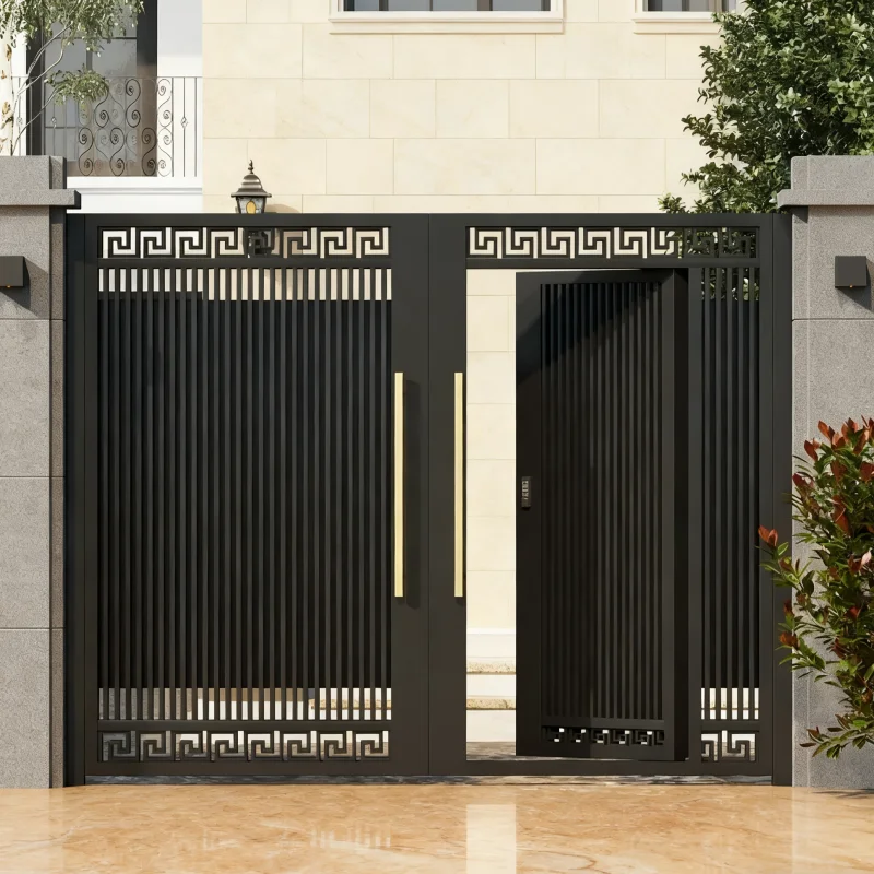 Villa Entry Safety Automatic Sliding Aluminum Courtyard Gate Double Swing for Houses Yards Gardens