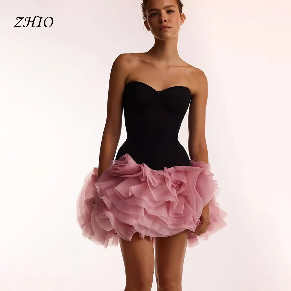 

ZHIO Cute Puffy Short Party Dresses Ruffles Handmade Flower Girls Homecoming Dress Strapless Cocktail Dress 2025 Customized