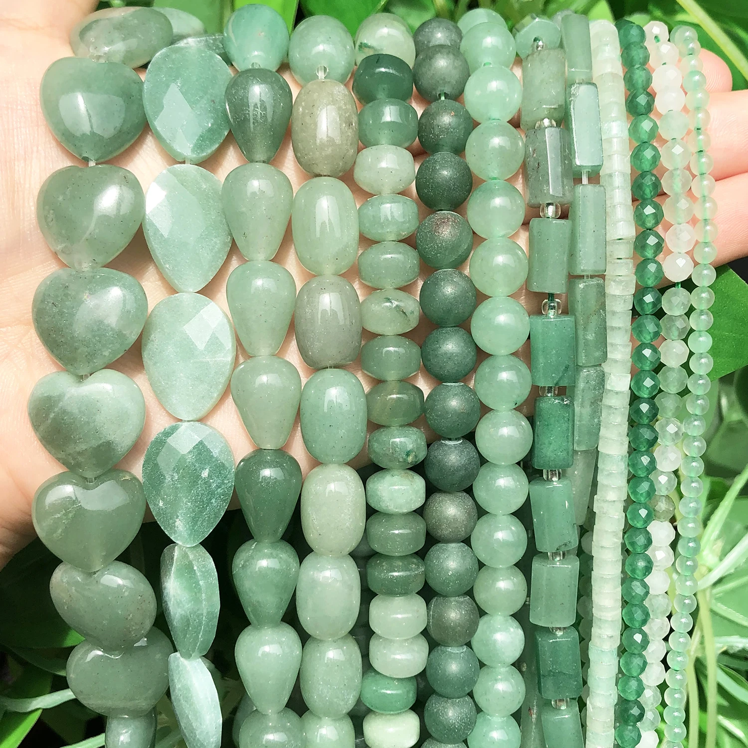 Natural Stone Green Aventurine Round Loose Beads Faceted Drop Rondelle Jades Loose Bead for Jewelry Making DIY Bracelet Handmade