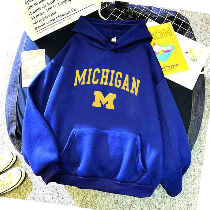 Fashion Michigan University Women Hoodies Hip Hop Fleece Woman Casual Pullover Unisex Streetwear Harajuku Male Hoody Clothes