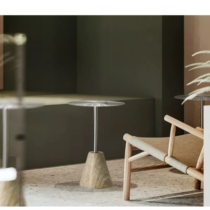 Natural yellow travertine small round table coffee milk tea shop small coffee table hotel balcony corner small side table