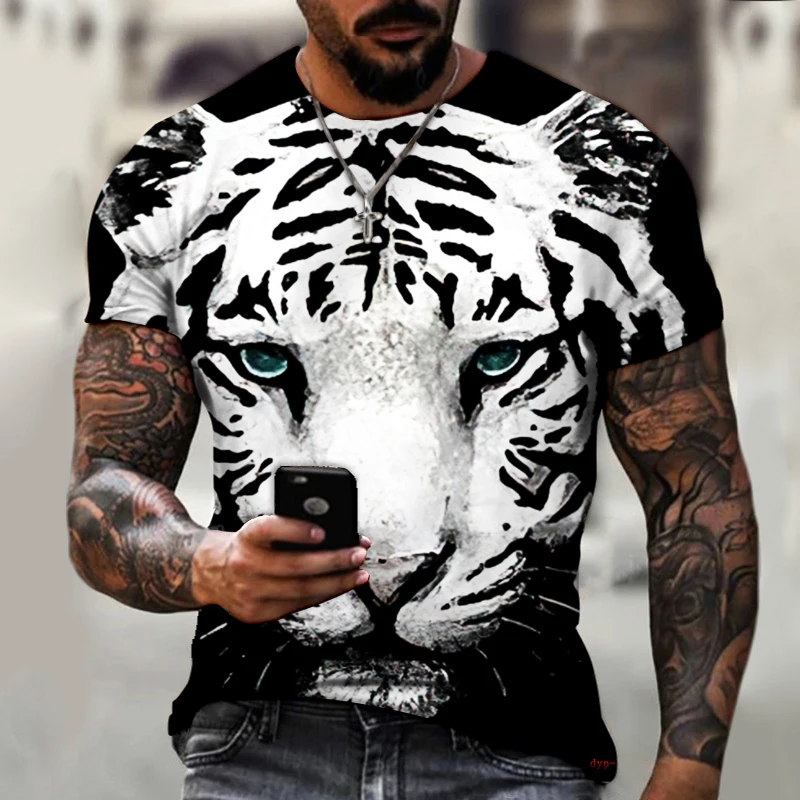 2022 Brand Men’s Shirt, Round Neck T-shirt, 3D Printing, Animal Tiger, Ferocious Fashion Trend, Summer New Style, Oversize