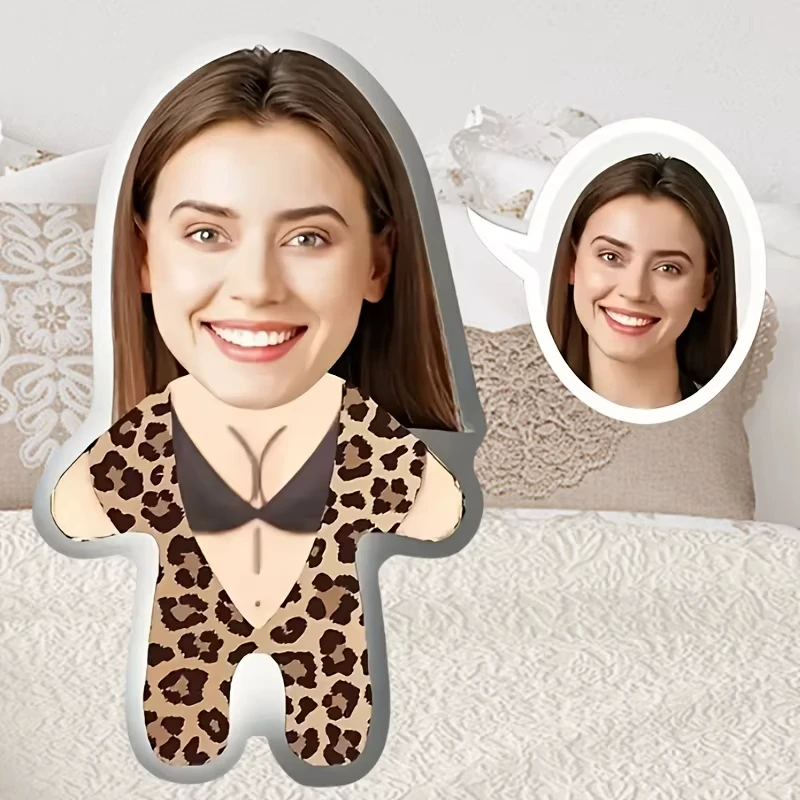 2D Personalized Custom Photo Face Doll Pillow Double Side Printed Irregular Human Shaped Plush Cushion Creative Lover Gift