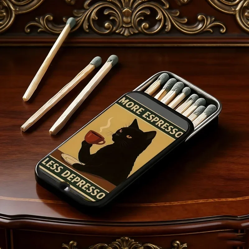 Vintage Printed Metal Match Box Empty Slide Top Tin Container Portable Storage Case for Matches Earrings Small Trinkets
