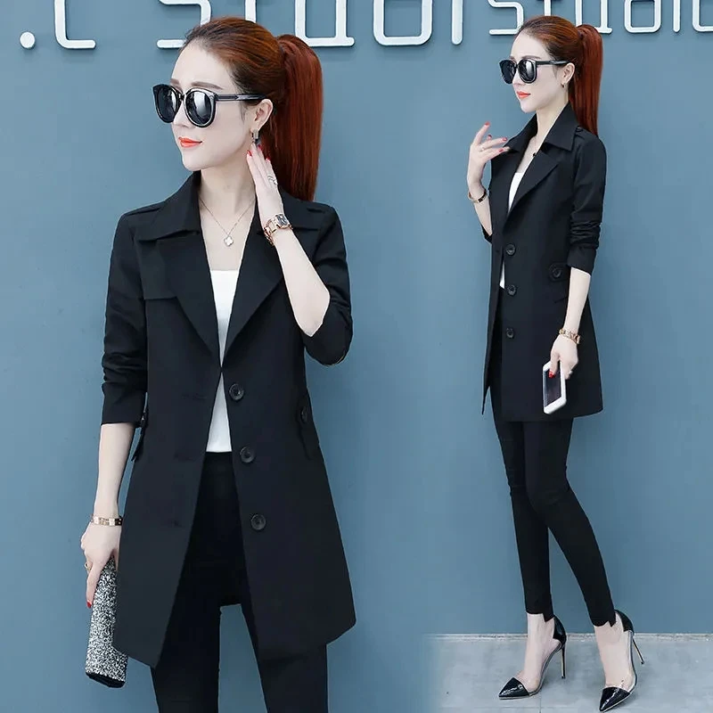 

Trench Coat Women 2023 Spring Autumn New Fashion All-match Windbreaker Jacket Female Large Size Single Breasted Long Outerwear