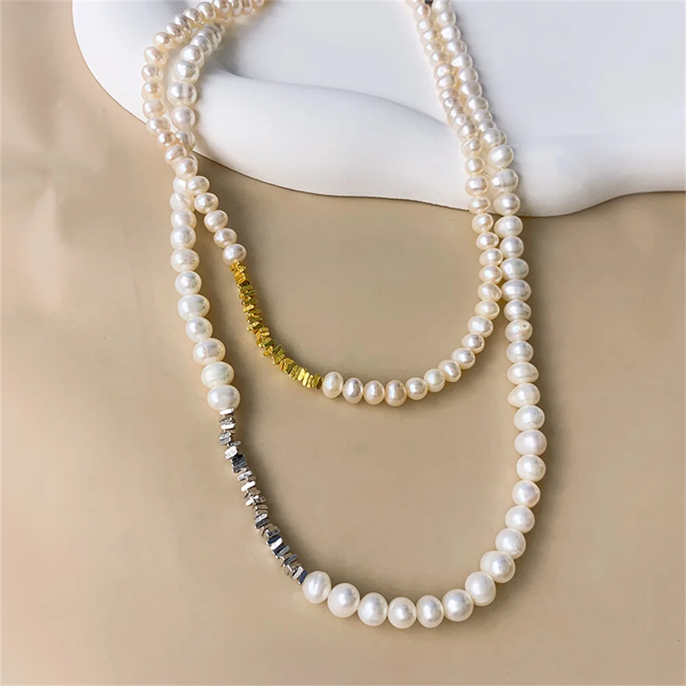 

Многослойная французская женская цепочка на ключицу из стерлингового серебра 925 пробы с жемчугом в стиле барокко ​