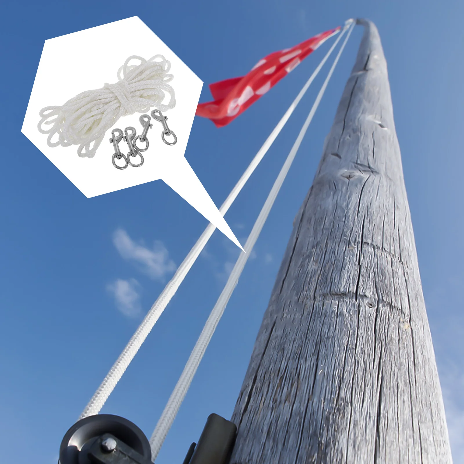 

Flagpole Durable Flag Cord Craft Hooks Sailboat Rigging Flag Rope Clips Kit Garden Sailing Rope Outdoor Clothesline