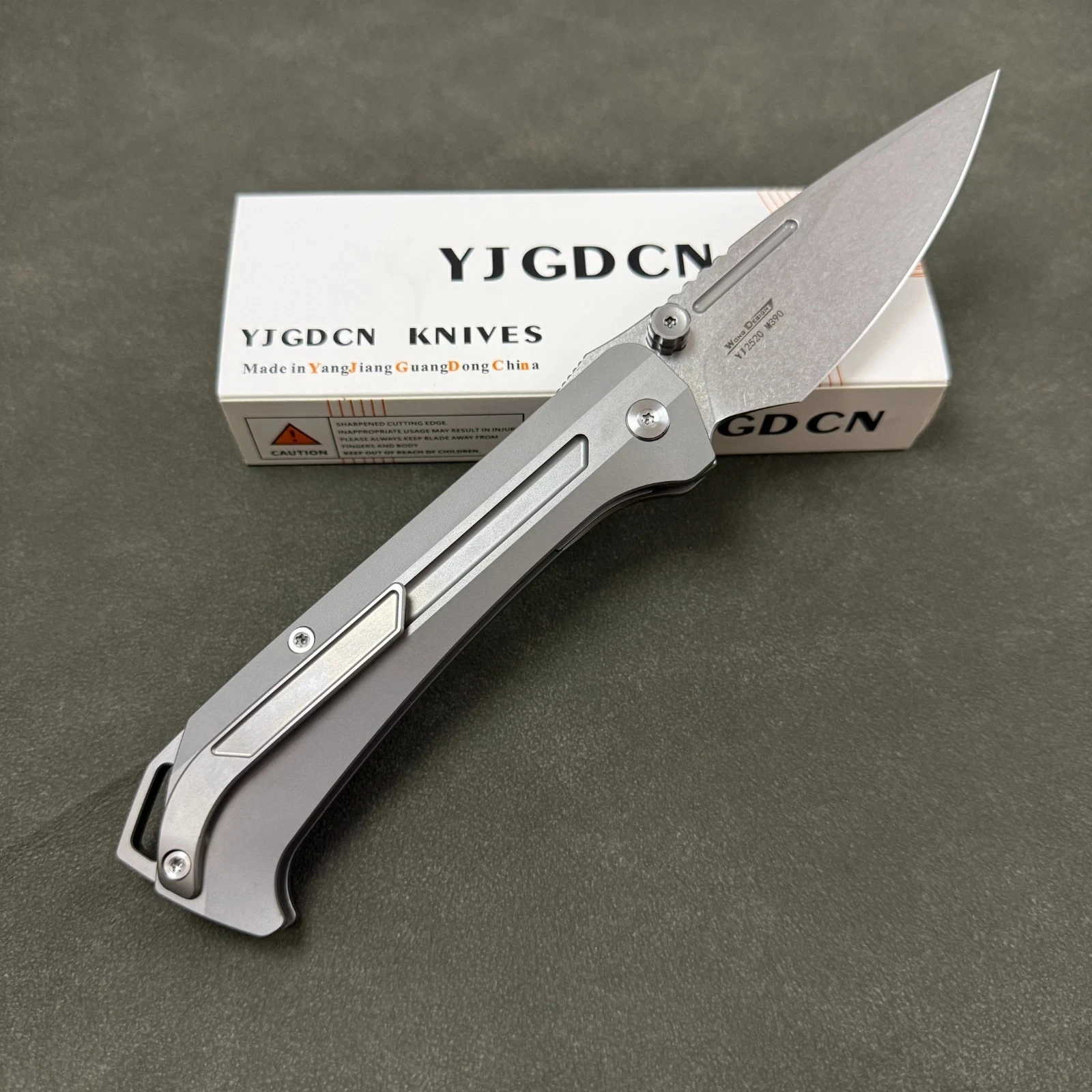YJGDCN Folding Knife M390 Blade Titanium Handle Stone Wash Blade YJ2520 Camping Hiking Utility Kitchen Fruit EDC Tools