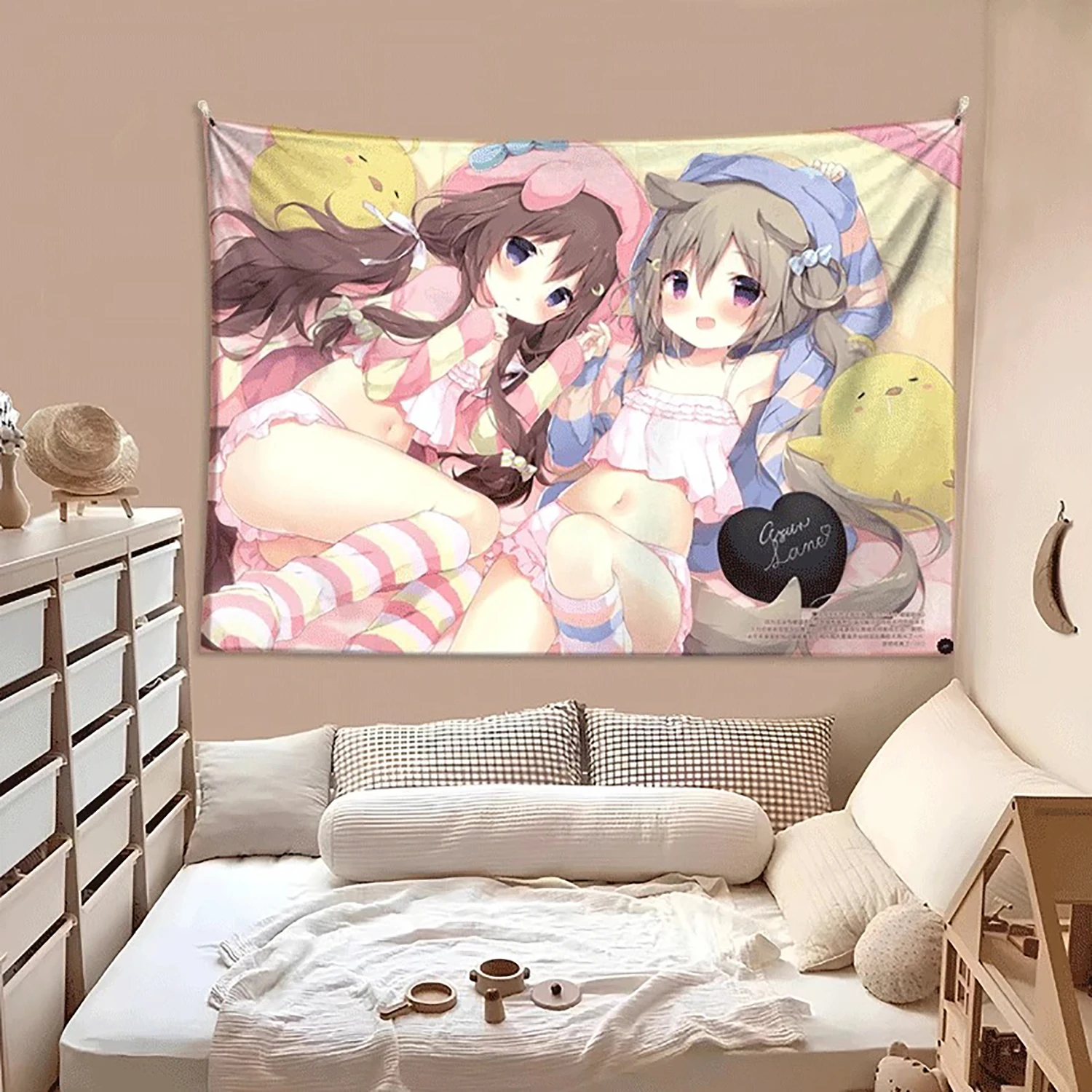 Kawaii style girl hanging cloth cartoon dormitory bedroom bedside tapestry wall background cloth rental house decorative cloth