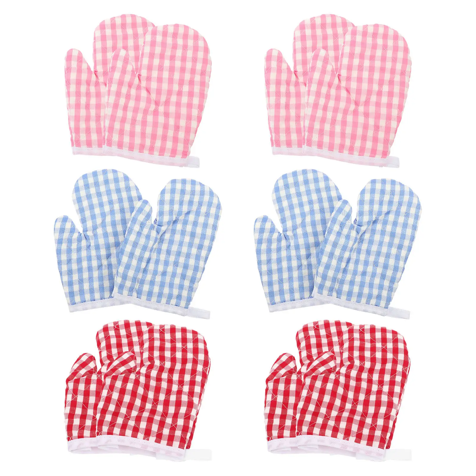 6Pair Kids Oven Gloves Children Insulated Baking Mitts Heat Resistant Non Slip Microwave Oven Mittens Cute Patterns Kitchen