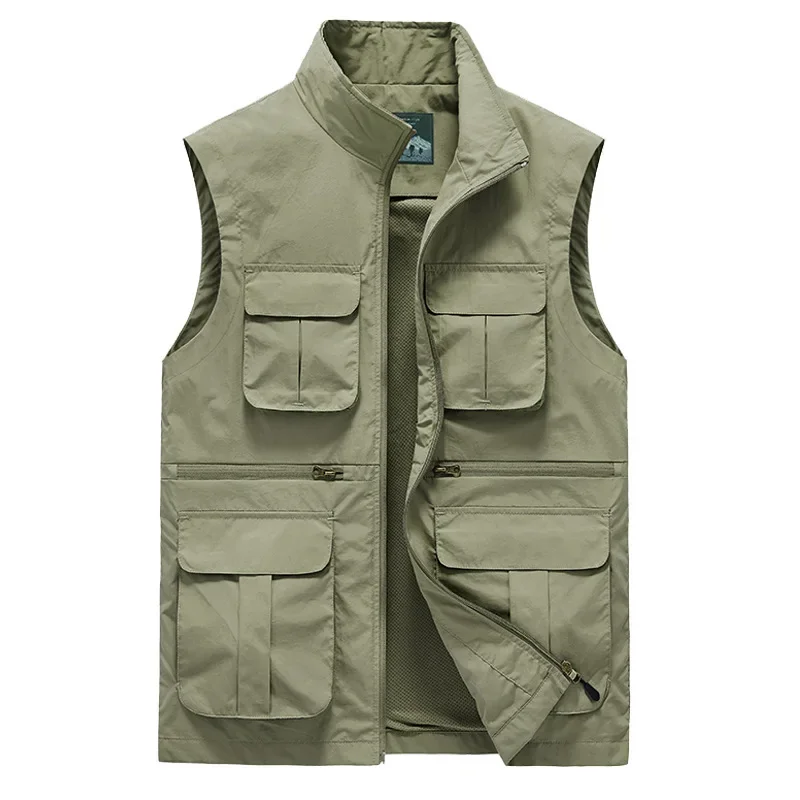 MaiDangDi Quick Drying Men's Vest Fashion Workwear Style Mens Top Sleeveless High Neck Male Jacket Multi Pocket Men's Clothing