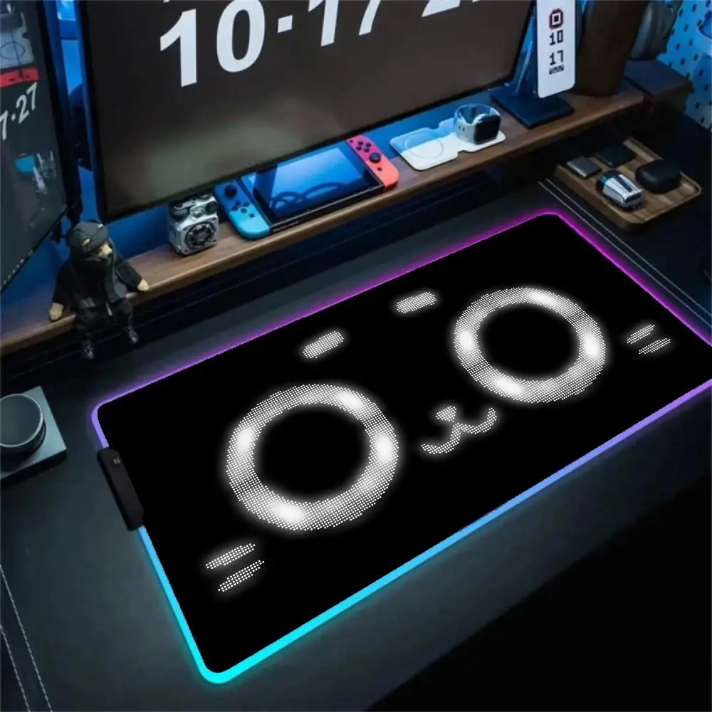 

Kawaii Expression Mouse Pad Large RGB Gaming Mousepads LED Locked Edges Game Accessories Table Pads PC Keyboard Mats XXL 90x40cm