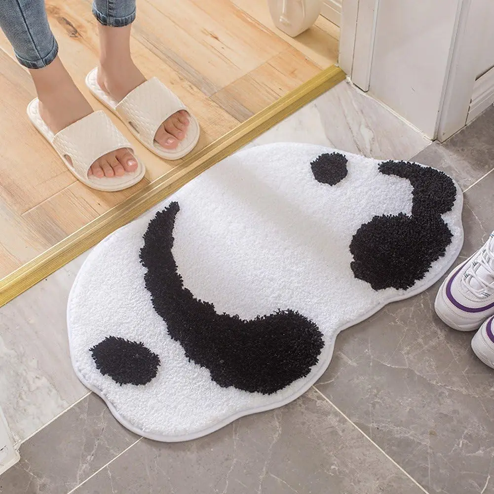 

Cartoon Panda Irregular Mat Artificial Cashmere Carpet Bathroom Water Absorption Non Slip Mat Foot Mat Entrance Mat Rug