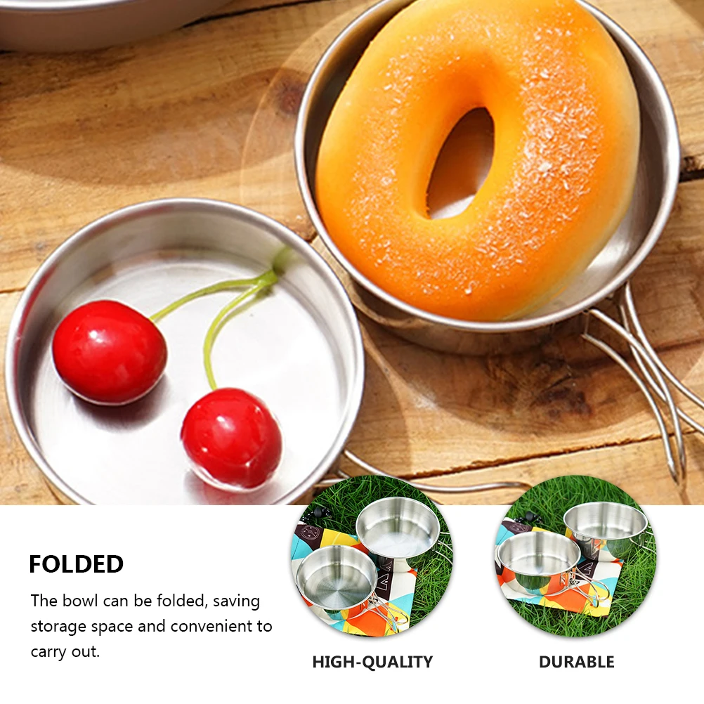 1 Juego de cuencos plegables de acero inoxidable, vajilla portátil duradera para acampar al aire libre, senderismo, Mini cuencos, cubiertos plegables