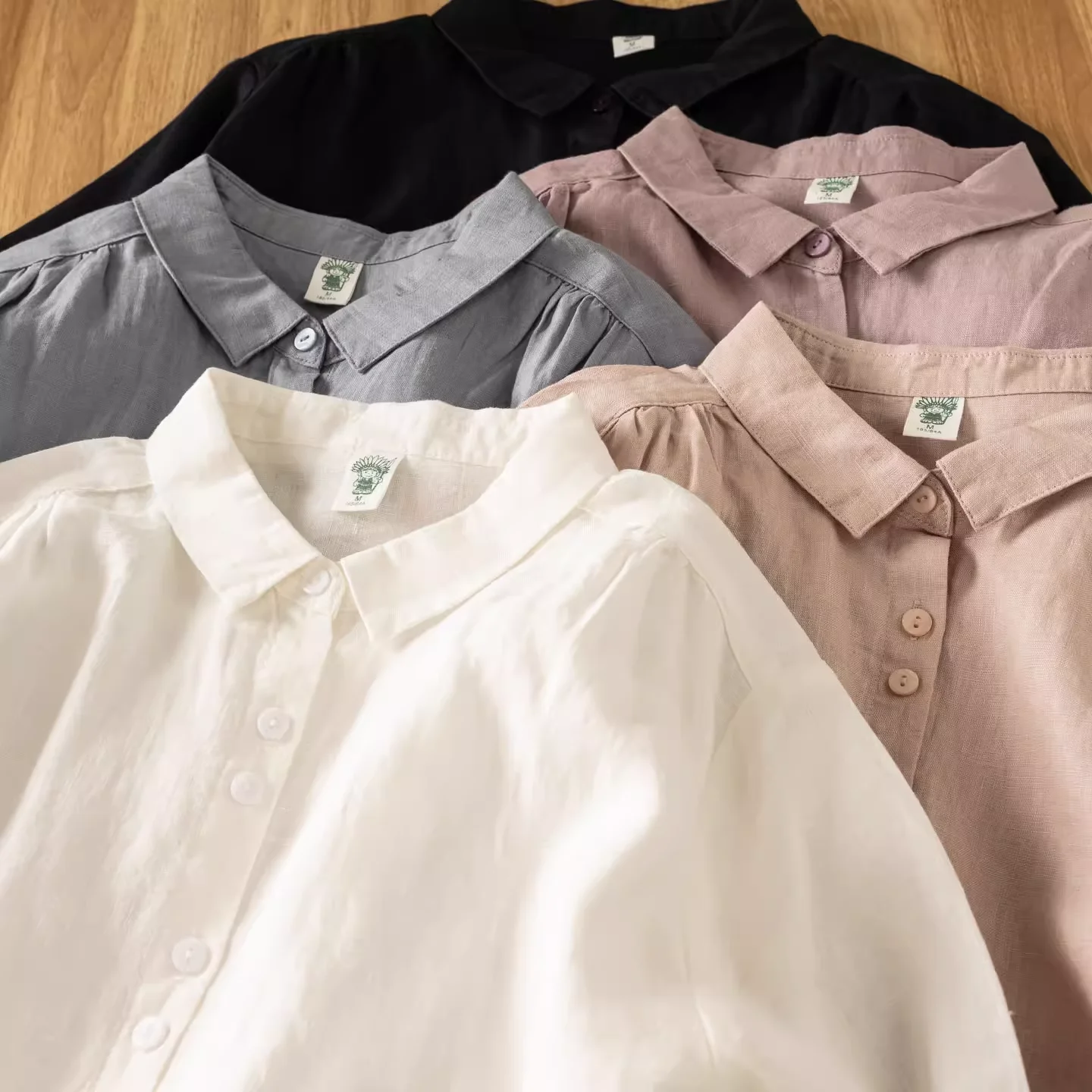 

Women elegant clothing 100% linen shirts and blouses for women Japanese style solid short sleeve tops lady clothes