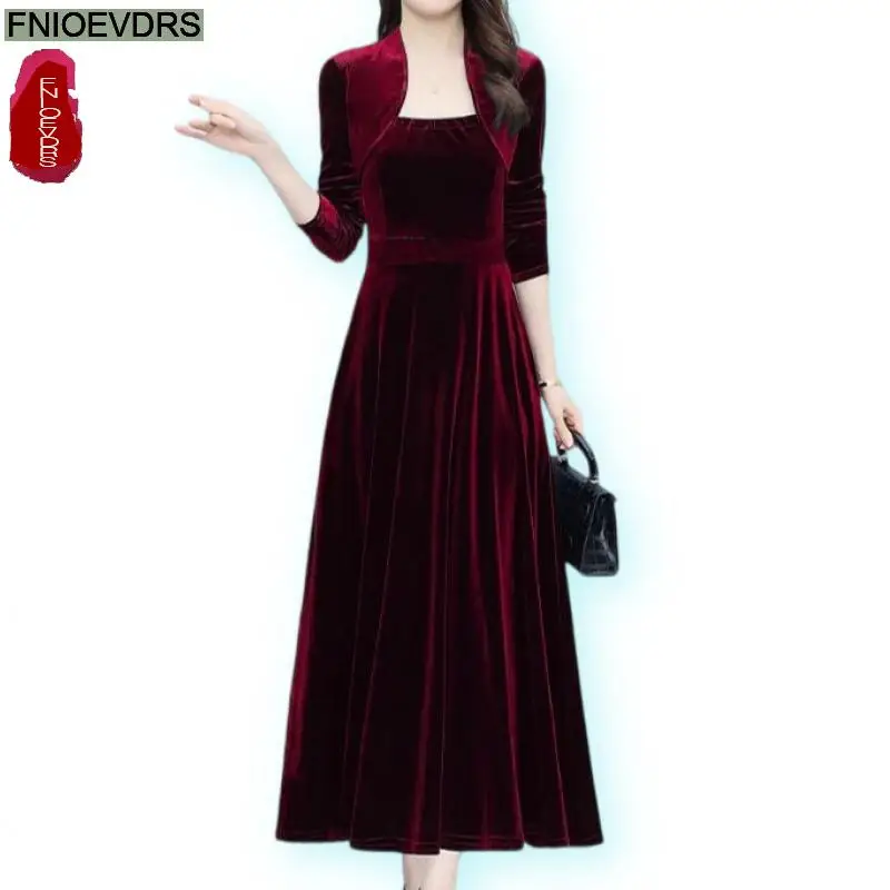 M-3XL Elegant Red Dress Women New Hot 2024 Winter French European Style Design Vintage Retro Long Feminine Dresses Vestidos