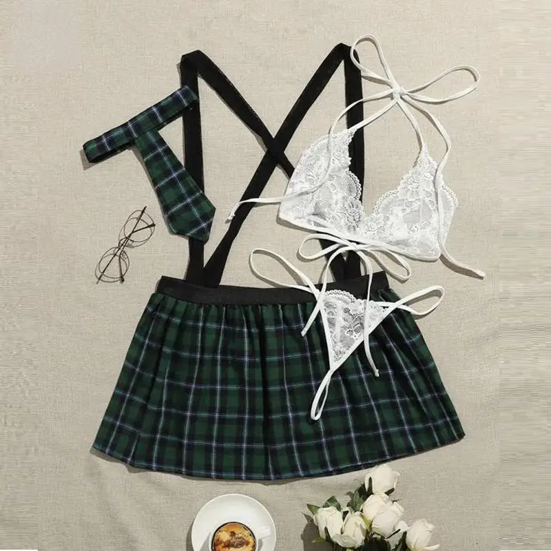 Sexy Lingerie School Uniform Women Erotic Cosplay Schoolgirl Costume Lace Bra Set