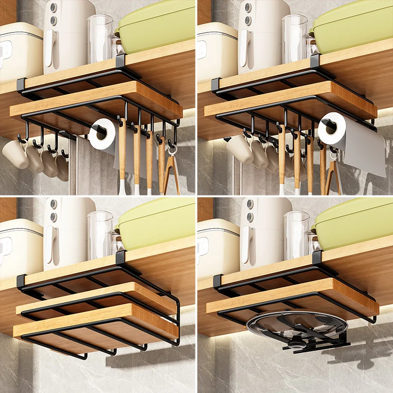 

Modern Simple Home Kitchen Hanging Storage Ra Non-Pierced Carbon Steel Vegetable Board Holder Pot Lid Ra Cabinet under elf