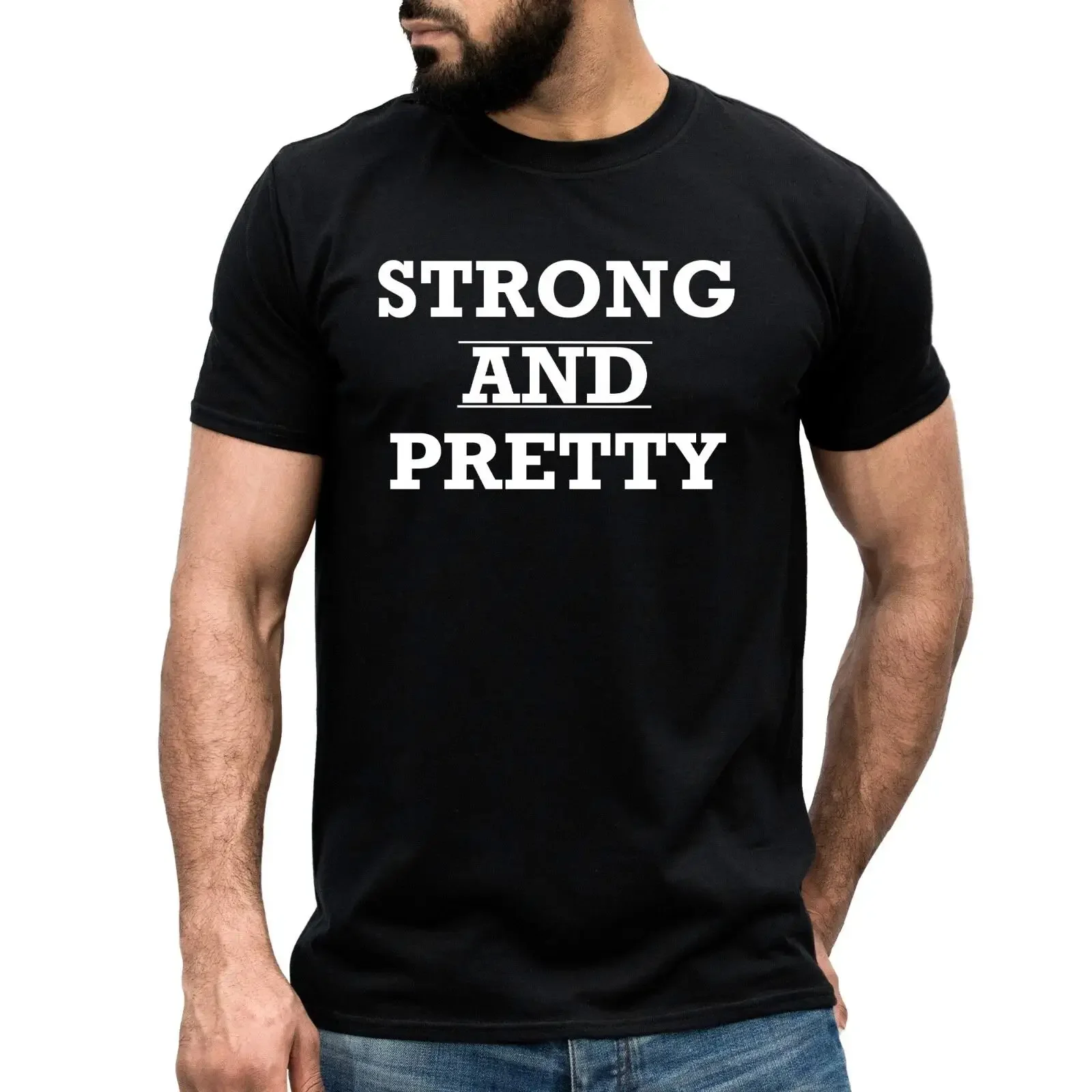 Strong and Pretty T Shirt Minimalist Positive Quote GYM Top Bild 1 von 4 vintage Washed Stylish Soft streetwear Unisex