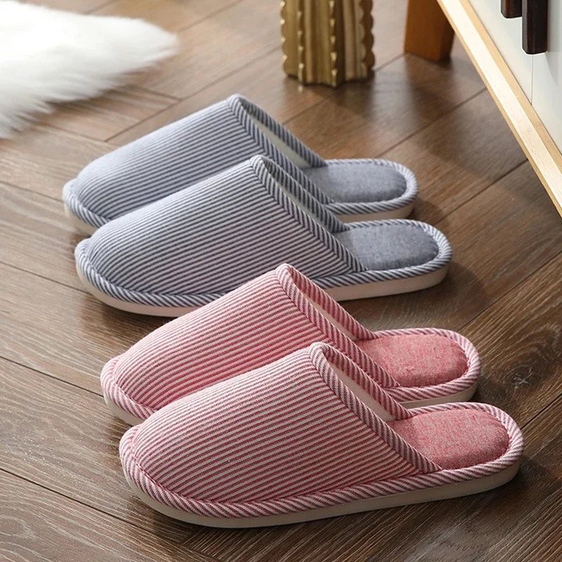 

Big Size 36-47 Linen Slippers Men Home Cotton Floor Shoes Spring Autumn Women Bedroom Slides Breathable Non-slip Couples Flats