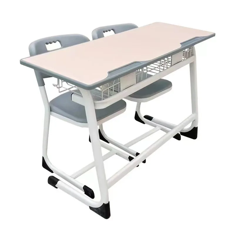 Metal Frame Two Seater Wooden School Furniture Desk and Chair for School