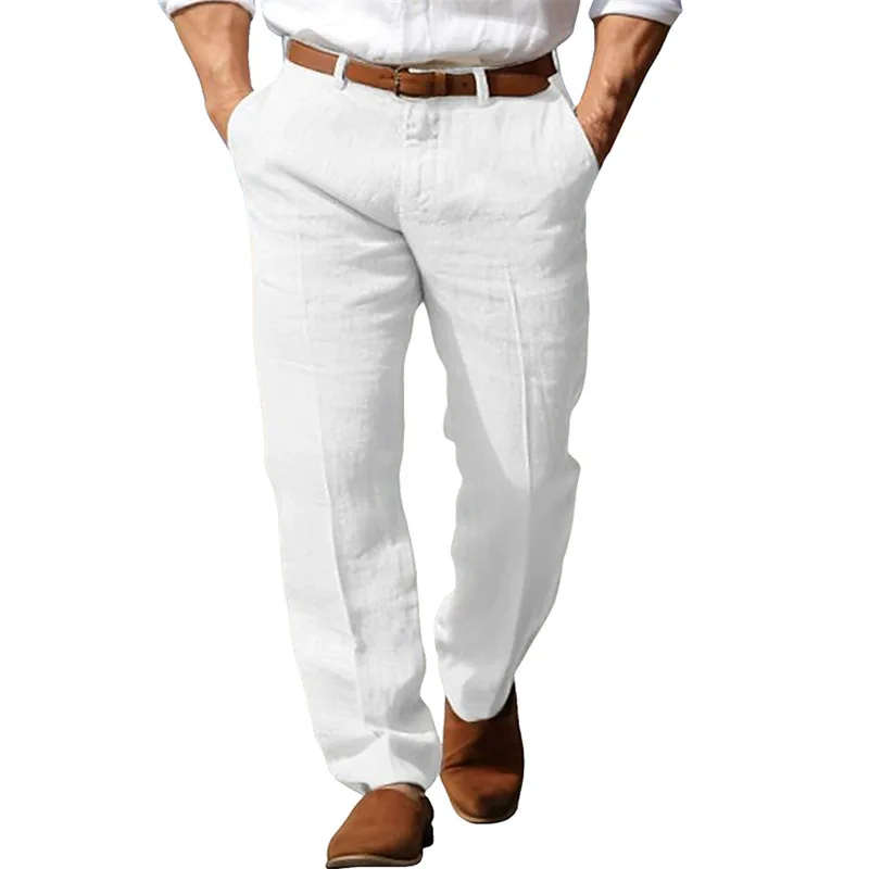 Men's Formal Linen Summer Pants Straight Tube Solid Color Comfortable Breathable Formal Business Fashion Basic Style