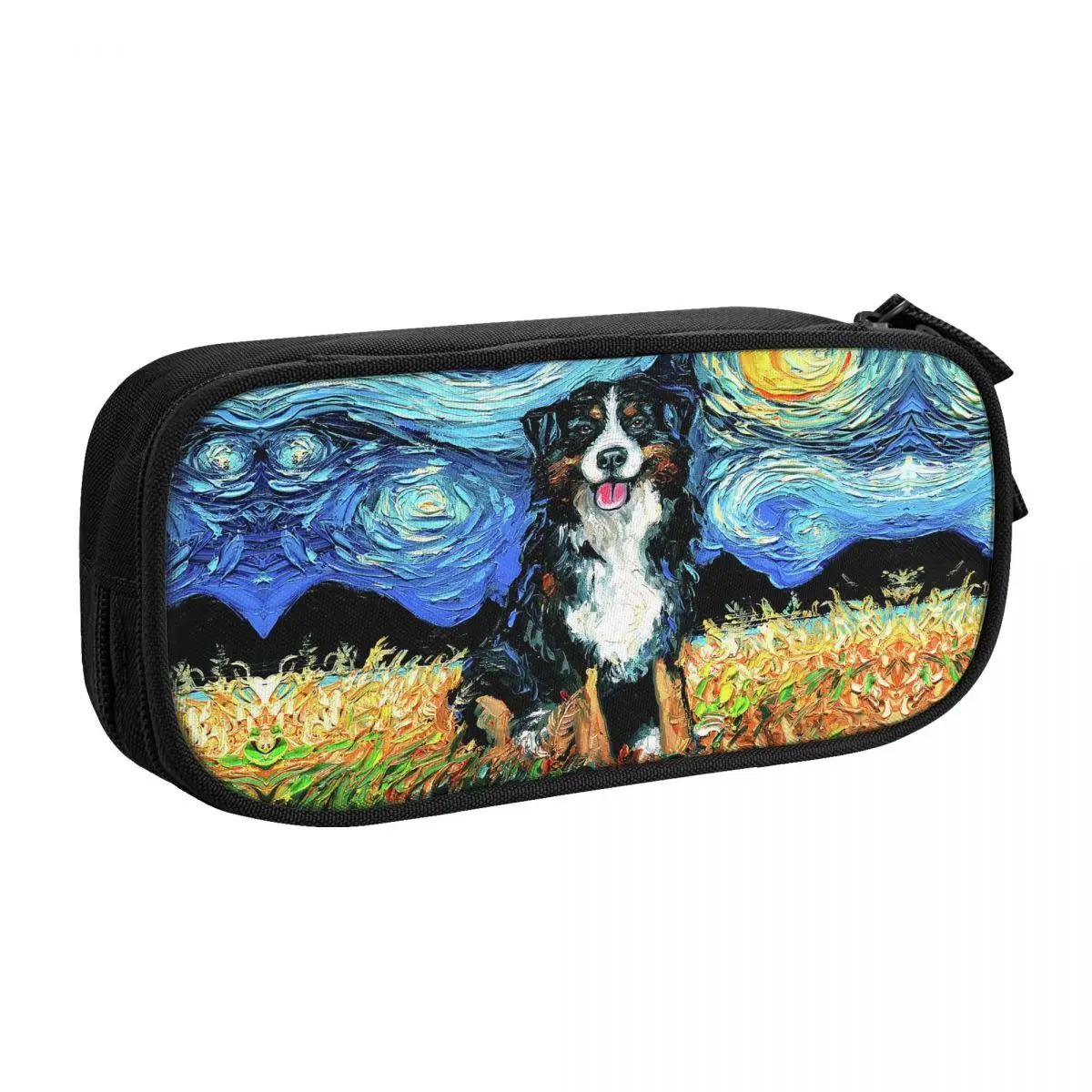 Custom Starry Night Bernese Mountain Dog Pencil Cases for Girls Boys Big Capacity Pet Puppy Pen Box Bag School Supplies