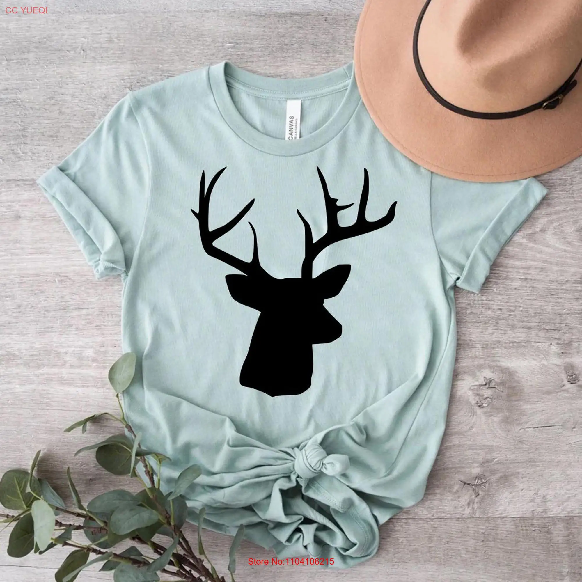 Deer T Shirt Antlers Hunting Head Buck Reindeer long or short sleeves