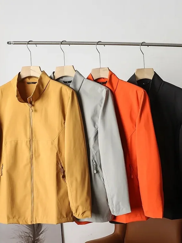 

Lightweight Spring Autumn Outdoor Soft ell Windproof Water Resistant Work Jaet Stand Collar Zipper Closure Polyester Fiber